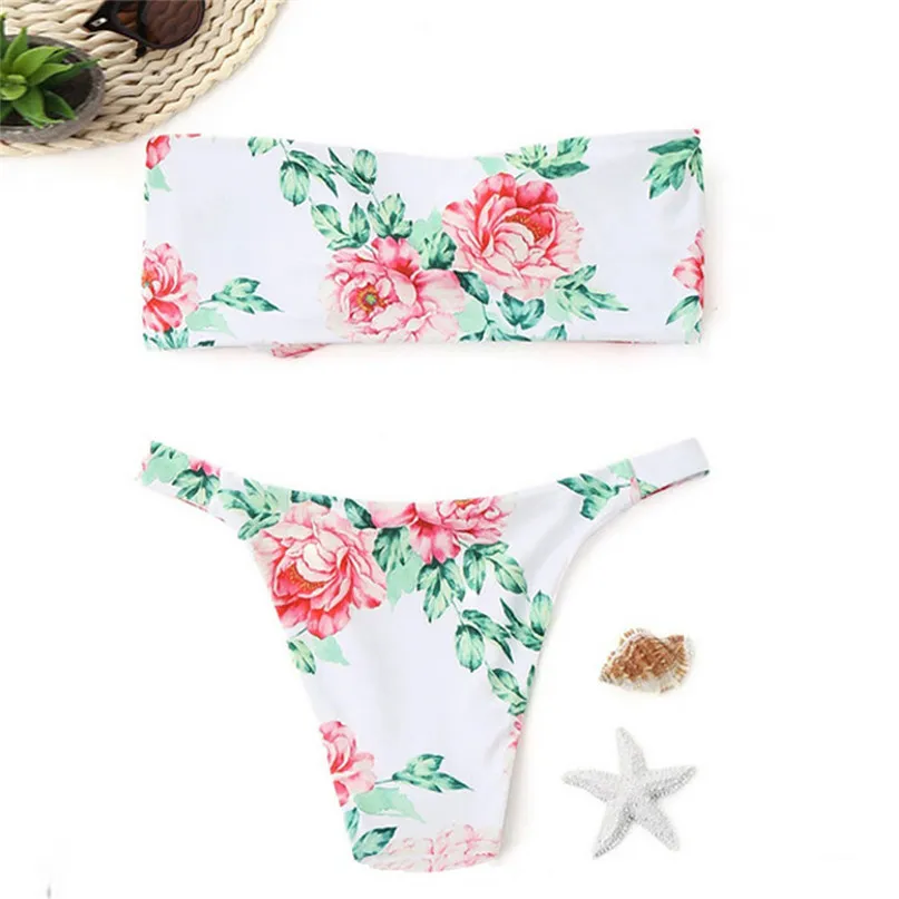 Summer Bikini Set Knotted Tie Wrap Chest Swimwear Women's Swimsuits with High Waist Sexy bikinis Flower bathing suit 3J21  (3)