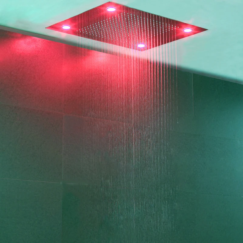 LED Ceiling Embedded Shower Head Rainfall Showers Brushed 600*800mm Showerhead 304SUS Remote Control LED Light Color Shower Big