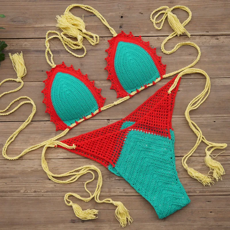 NEW ARRIVE Handmade Women's Swimwear Feeler Crochet Bikini Set Lining