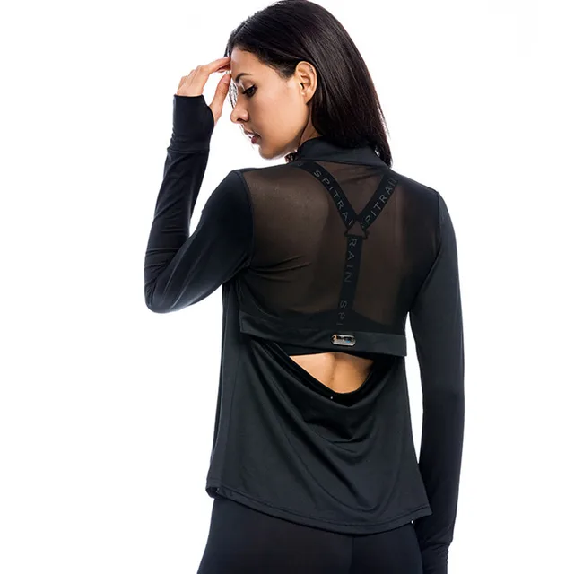 CretKoav 2018 Women’s Running Jacket Long Sleeve Zipper Back Fastener Sport Coat Running Gym Fitness Women Tight Tops