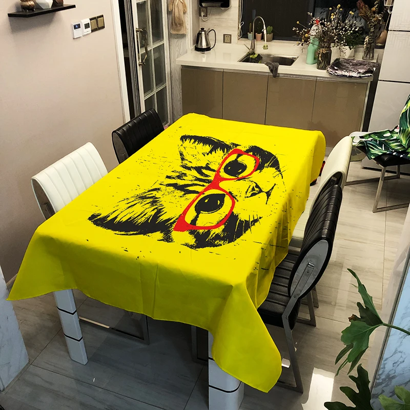 

Animal wearing glasses Tablecloth Creative Colorful Pattern Polyester Comfortable Waterproof Table Cloth Cover for Home