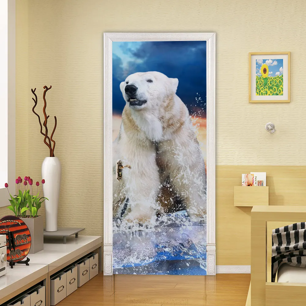 Новые 3D дверные наклейки DIY домашняя декоративная Водонепроницаемая съемная ПВХ полярная наклейки на стену в виде медведя наклейки фрески обои