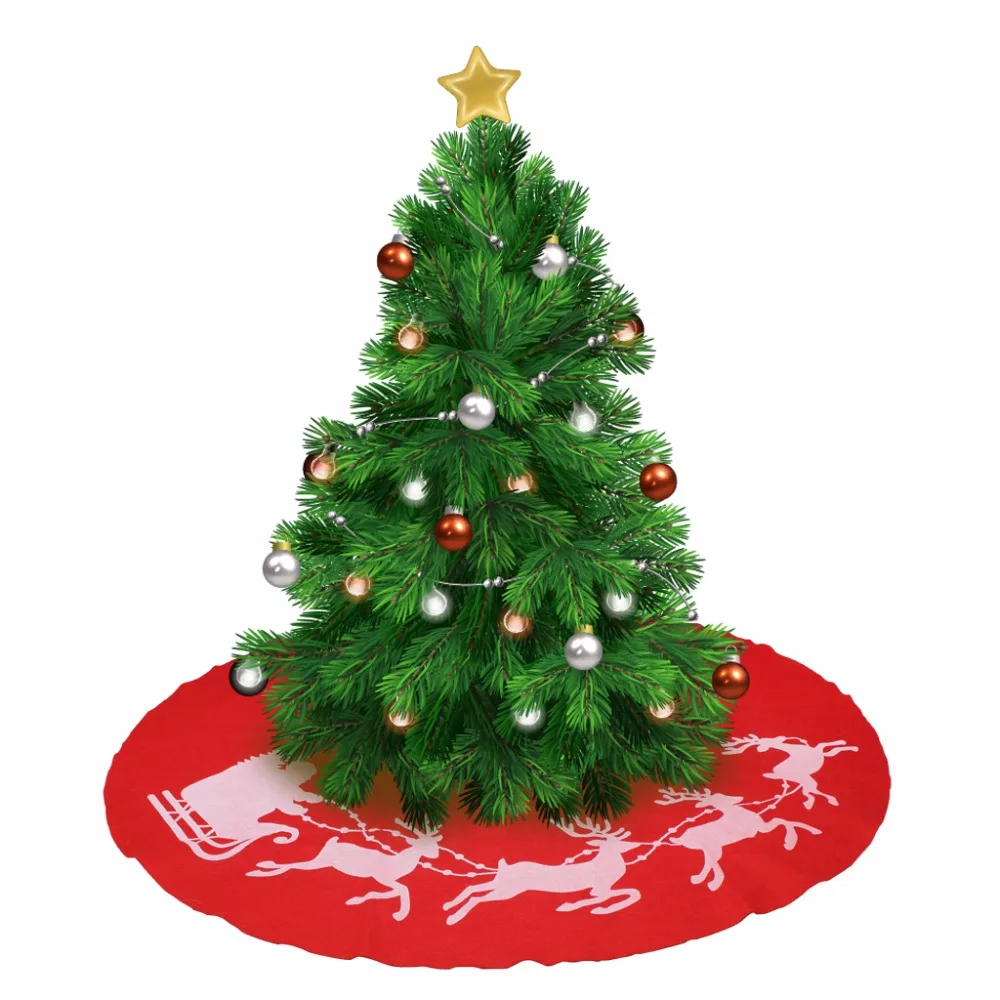 Christmas Tree Skirt Decorative Cover With Xmas Elk Red Round Fabric Mat For Tree Decoration 39 inch (2)