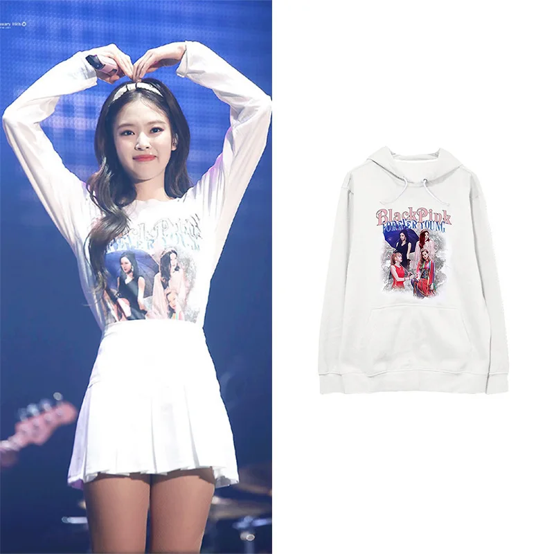 

Kpop BLACKPINK JENNIE white Harajuku Hoodies Women Popular pullovers 2019 Hip Hop Sweatshirt Winter Female Fans Casual Clothes