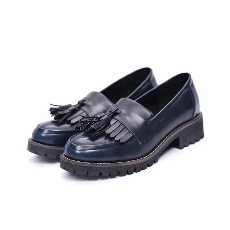 Teahoo/ женские туфли-оксфорды с кисточками; женские слипоны из лакированной кожи; повседневные оксфорды на плоской подошве; женская обувь с толстой мягкой подошвой - Цвет: Blue Oxfords