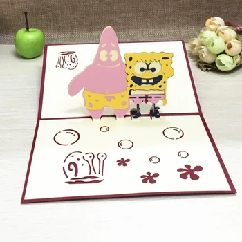 

1pcs Sample Sponge baby Cute Handmade 3D Laser Cut Pop Up Krigami Greeting Cards Famouse Cartoon Design Kids Birthday Gifts
