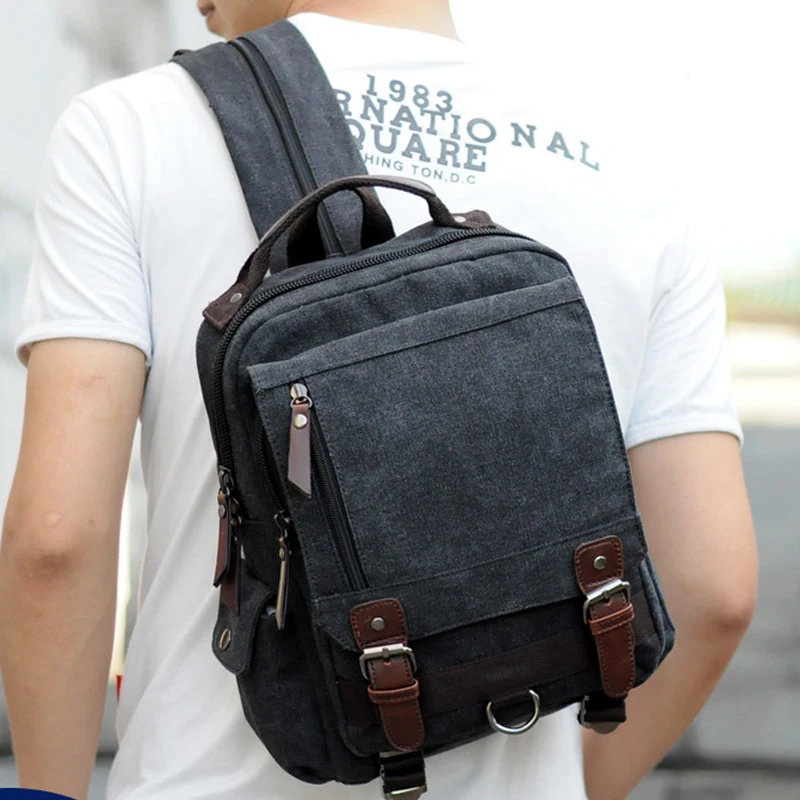  Scione Small Canvas Backpack Men Travel Back Pack Multifunctional Shoulder Bag Women Laptop Rucksac - 32830957609