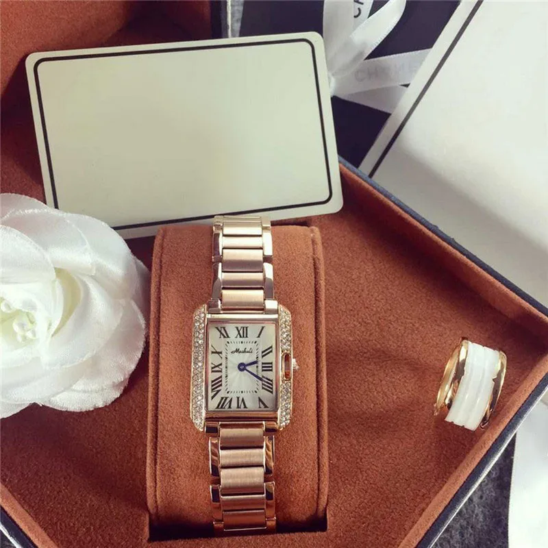 Женские часы, серебро, розовое золото, квадратный циферблат, топ класса люкс, известный модный бренд, дамские Стальные кварцевые наручные часы женские часы