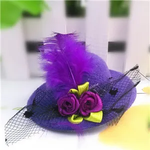 New Fashion Party Cap Hairpins Festival Hat Ribbon Flower Cute With Fur Barretes Children Hair Accessories Hair Clip for Girls - Цвет: purple