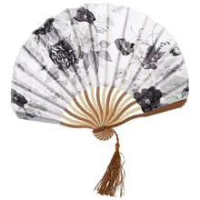 Горячая китайский серый пион ткань бамбуковый складной танец ручной вентилятор белый