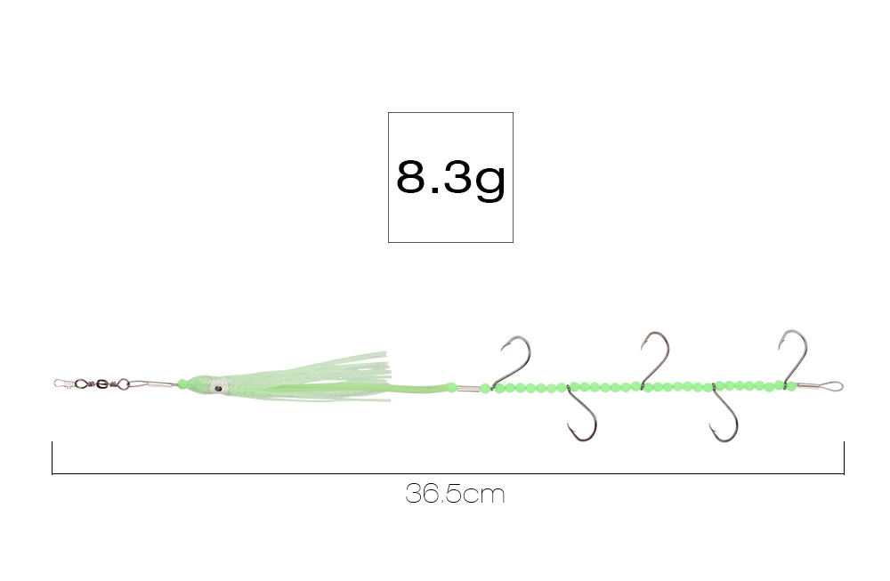 Spinpoler 1PC Artificial Octopus String Hooks Bait Sea Fishing Wobblers Spinner Tools 36.5cm 8g Luminous Fishing Beads Hooks  (2)