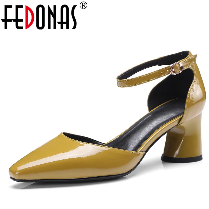 

FEDONAS Fashion Women Ankle Strap Pumps Genuine Leather High Heels Shoes Party Wedding Spring Autumn Pumps Shallow Shoes Woman