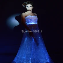 А-линия Длина в пол чисто белое волокно оптическое светящееся платье сексуальные костюмы led vestidos свадебное платье