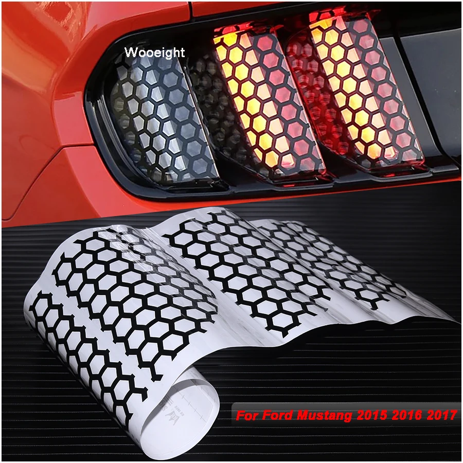 Wooeight Car Styling Rear Tail light Lamp Honeycomb Cover Decoration Stickers For Ford Mustang 2015 2016 2017 (2)