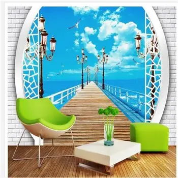 

coustom size 3d photo wallpaper mural European minimalist livingroom sofa TV backdrop Sea corridor 3D stripes abstract wallpaper