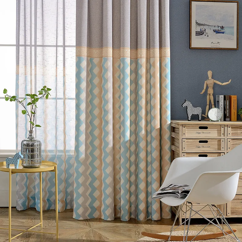 

Imitated Splicing of Printed Curtain and Curtain Screen with Cotton and Hemp Curtain Fabric curtains for living room and bedroom
