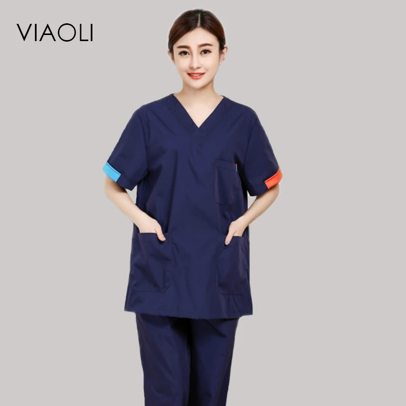 Viaoli синий хирургический Ms. летние шорты рукавом Разделение костюм, фиолетовый врач, Медсестра Спецодежды