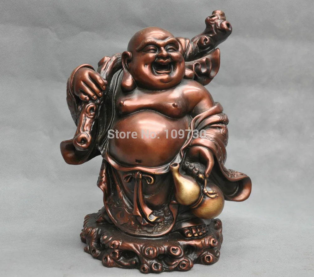 bir 002864 11'' China Laughing Maitreya Buddha Happy Monk Hold Gourd Bronze Statue | Дом и сад