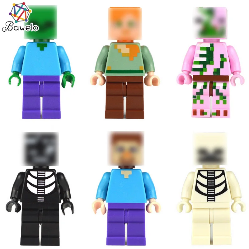 

6pcs/lot Compatible Legoings Minecrafted Minifigs Building Blocks Toy 2018 New Figures Creeper Steved Zombies Party for children
