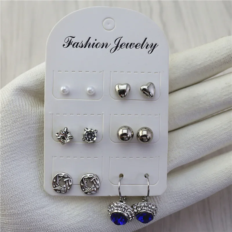 

6 pairs earrings factory direct geometry Multi-element mix and match combination set couple stud earrings holiday gift