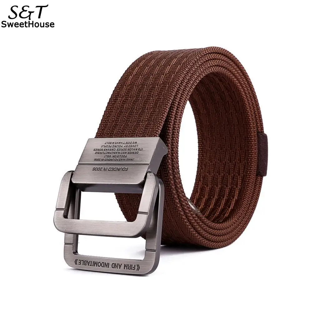 Men Tactical Nylon Belt Fashion Alloy Double Ring Buckle Waistband