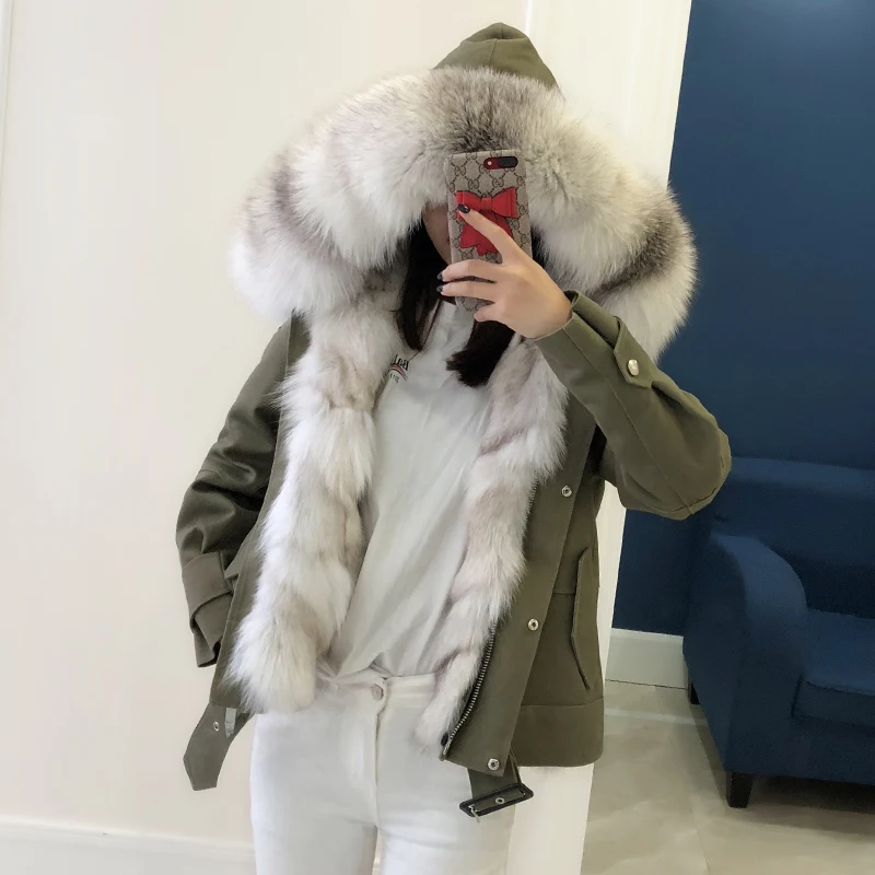 Discount women new parkas real fox fur hoody collar liner 100% genuine army green coat genuine fur jacket warm thick female winter cloth 4 Discount women new parkas real fox fur hoody collar liner 100% genuine army green coat genuine fur jacket warm thick female winter cloth 4
