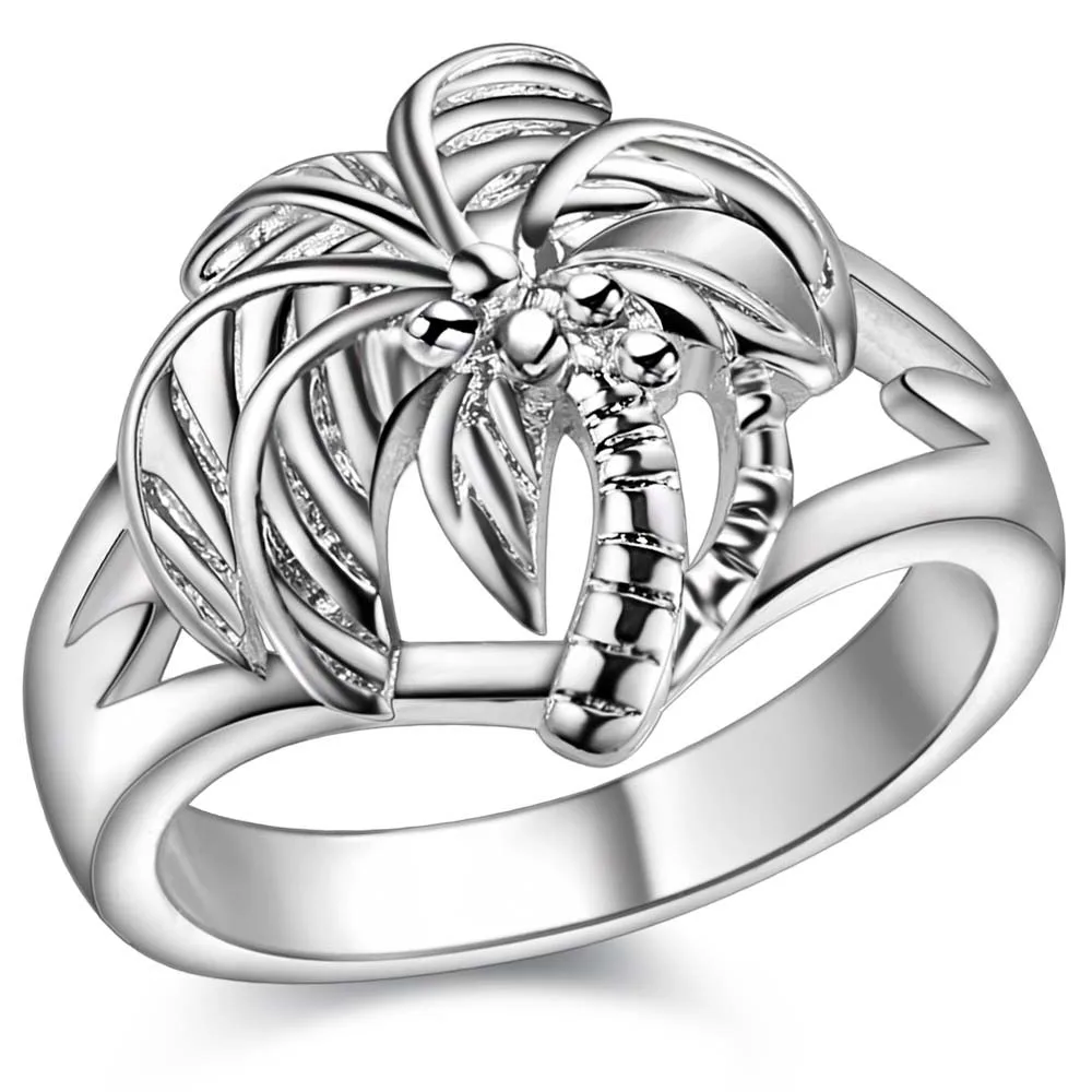 coconut tree cute shiny Silver plated Ring Fashion Jewerly Ring Women
