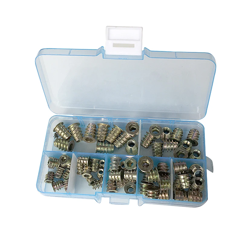 

70pcs/set M4/M5/M6*8/10/13 Zinc Alloy Thread For Wood Insert Nut Flanged Hex Drive Head Furniture Nuts Assortment Kit