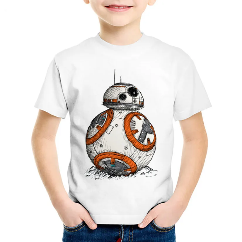 ZSIIBO для мальчиков девочек BB-8 на ходу принт Забавный футболка детские Звездные войны дизайн футболки Для детей, на лето белый Повседневная одежда - Цвет: 03