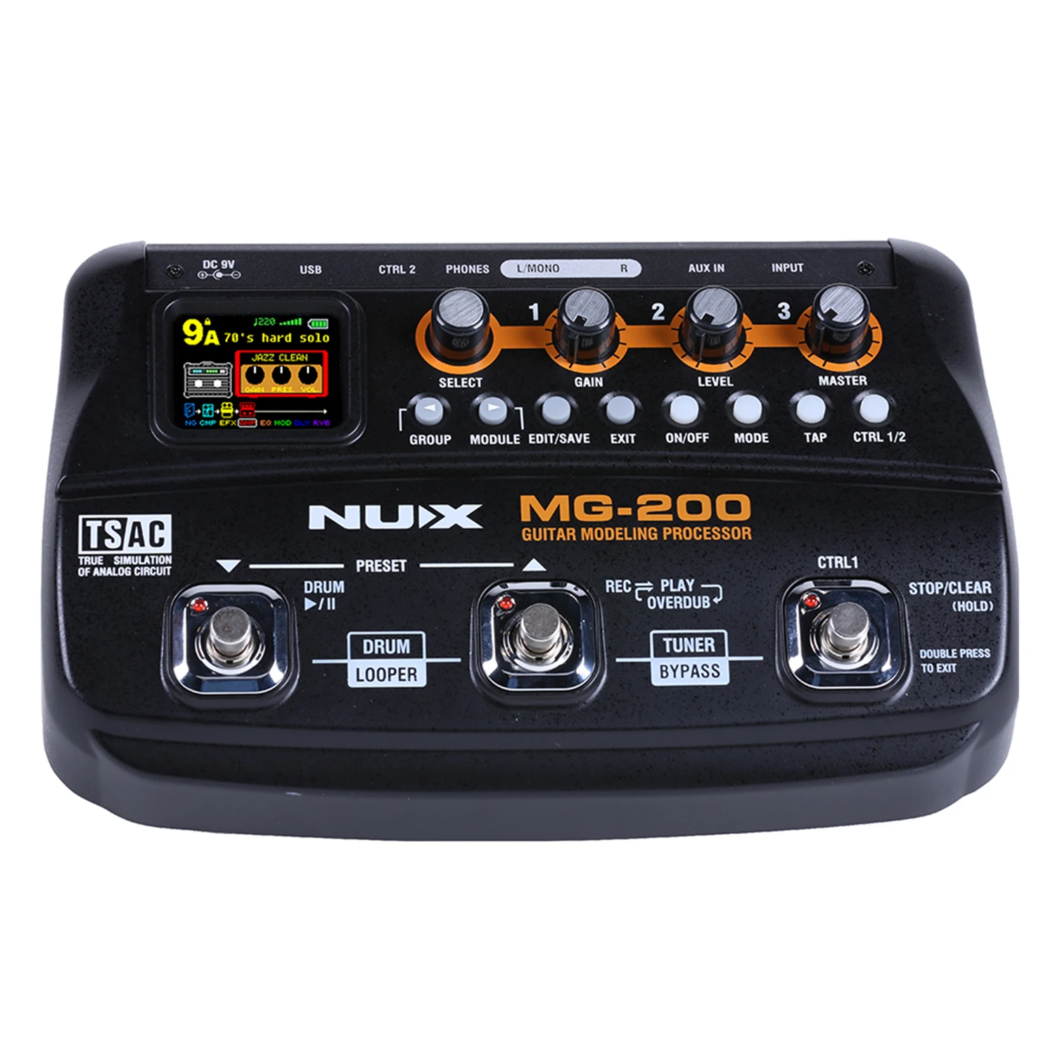 NUX MG-200 Гитарный процессор мульти гитарный эффект педаль 55 эффектов 70 секунд Запись гитарный петлер барабанная машина(EU Plug - Цвет: Black