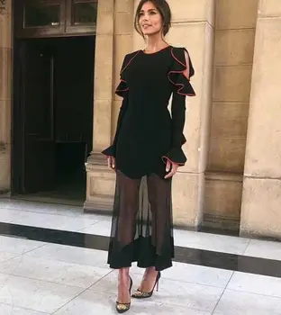 

Sexy O Neck Long Sleeve Ruffles Long Bandage Dress 2019 Knitted Elegant Designer Party Dress