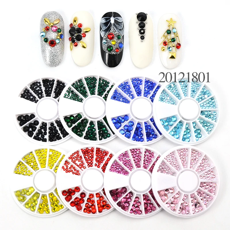 

Mixed Size 3D Charm s/2.1-4.8mm Flatback Nail Rhinestones in Wheel Stone Glass Strass Jewelry DIY Nail Art Decorations Tool