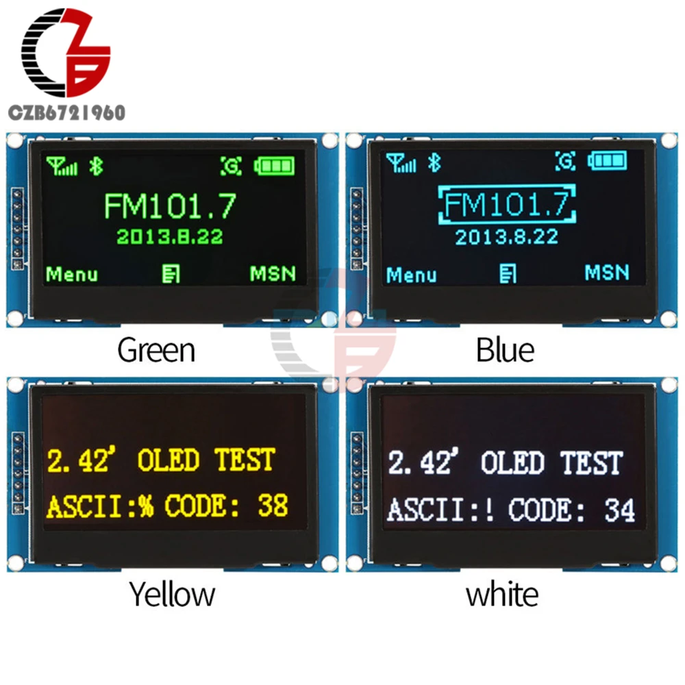 White Blue Green Yellow 2.42 2.42 inch LCD Screen 12864 OLED Display Module IIC I2C SPI Serial for C51 STM32 SSD1309 128 64 dots lcd module 5v yellow and green screen 12864 lcd with backlight st7920 serial port and parallel port