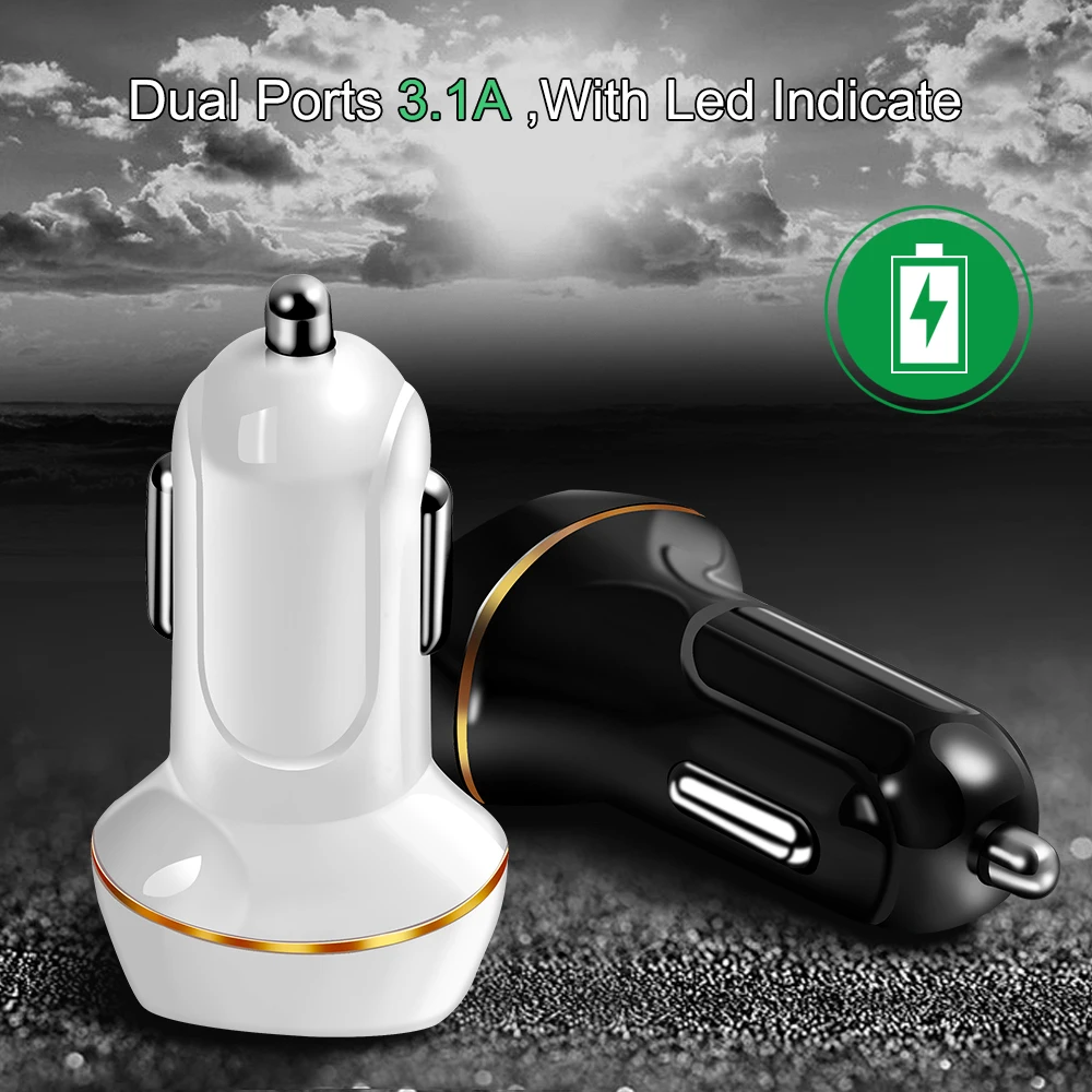 2USB شاحن سيارة 3.1A ماكس سريع تهمة ل iphone 6 6s 7 X زائد SE لسامسونج S6 S7 S8 الهواتف المحمولة شاحن و المصغّر usb كابل