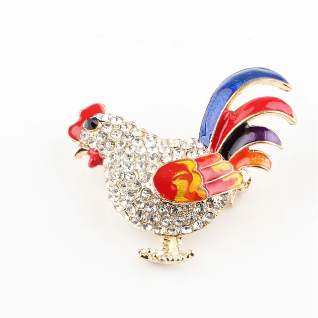 Vivilady Trendy Rooster Breastpin Enamel Rhinestone Cock Chicken Collar