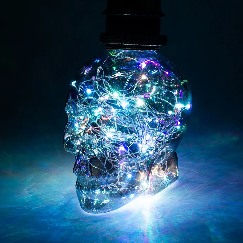 Креативный светодиодный светильник-гирлянда RGB, медная шелковая лампа в форме черепа, AC 110V 220V E27, украшение на Хэллоуин и Рождество, светильник со светодиодными лампами