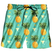 Крутые летние мужские пляжные шорты принт ананас Оранжевый 3D модные шорты для фитнеса мужские шорты быстросохнущие