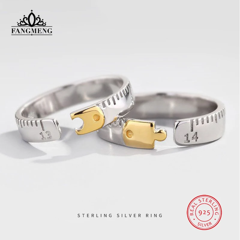 

fangmeng 100% Sterling Silver Rings Lovers Couple Rings Pattern Wedding Promise Ring For Women Men Engagement Jewelry Party Gift