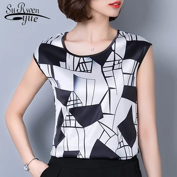 

2019 new summer sleeveless chiffon women blouse shirt geometric striped women's clothing plus size women tops blusas D733 30