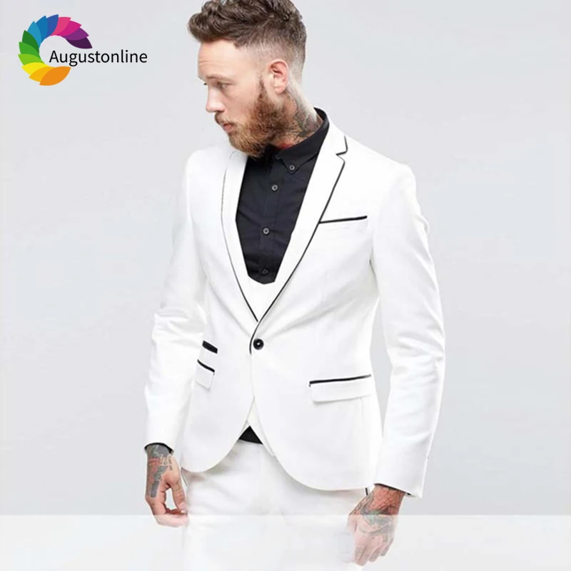 

White Men Suits Wedding Suits Evening Party Prom Custom Slim Fit Casual Groom Tailored Tuxedos Best Man Costume Homme 3 Pieces