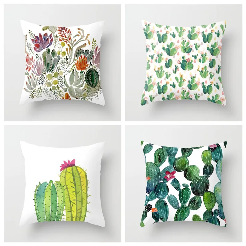Printed Cushion Cover Cactus Succulent Plants Seating Couch Polyester Home Decor Bedroom Decorative Car Seat Throw PillowCase