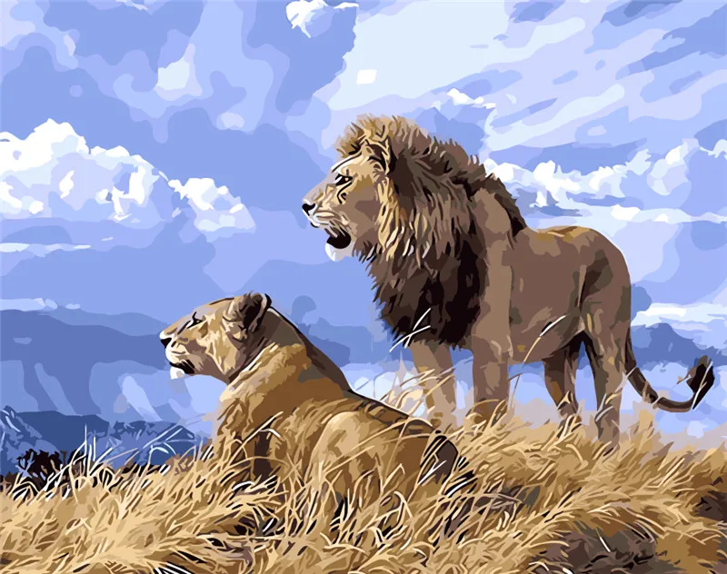 Comprar Salvaje imagen animal tiger wolf decoración sin marco cuadro de pintura por números trabajar a mano dibujar sobre lienzo salón arte