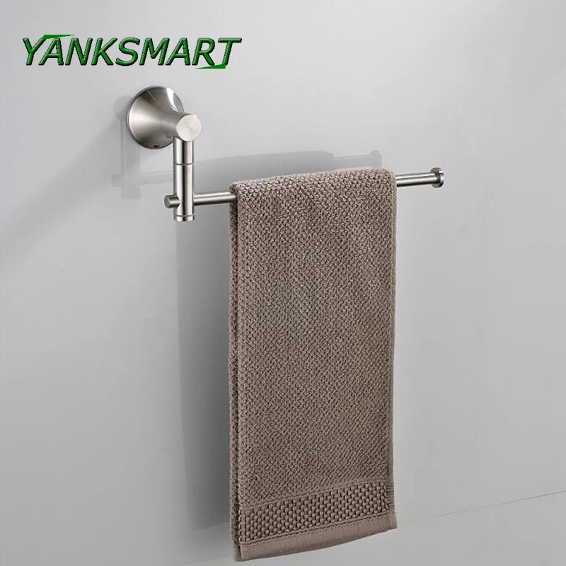 

YANKSMART Nickel Brush Swivel stainless steel Wall Mount Bathroom Towel Rail Holder Rack Shelf single layer