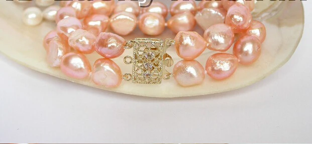 

Free shipping >>>>>>Genuine 8" 13mm 2row baroque pink freshwater pearl Bracelet j4533