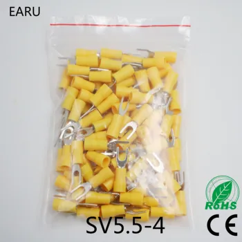 

SV5.5-4 Yellow Furcate terminals Cable Wire Connector 100PCS/Pack insulated terminal block 12-10AWG SV5-4 SV