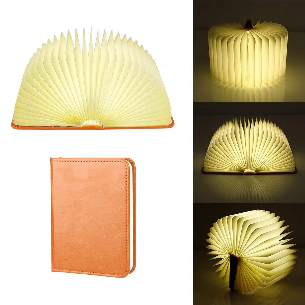 

Rechargeable LED Mood Lighting Multi-color Night Light Wooden Foldable Book Shaped Light Perfect as Book Lamp Table Lamp