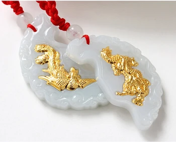 

A Grade Natural White Hetian 24K Yellow gold Dragon Phoenix Pendant With Certificate