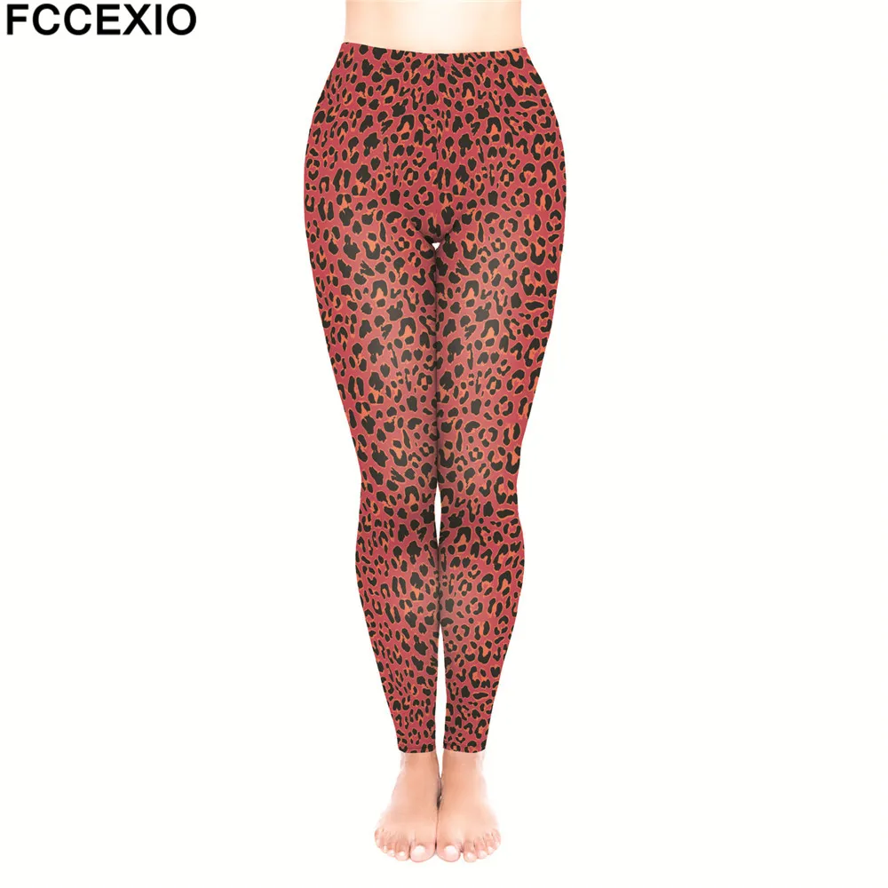 FCCEXIO Брендовые женские штаны для тренировок с высокой талией, леггинсы для фитнеса, стиль, розовые леопардовые Женские легинсы, обтягивающие брюки - Цвет: 4