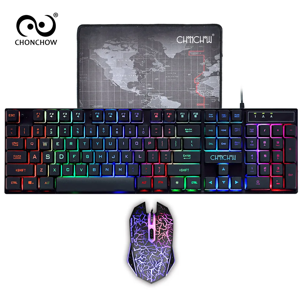 

Gamer PC Keyboards For Computer Mouse Combo LED Breathing Backlit USB Wired Full key Professional Mouse 3200 Adjustable DPI