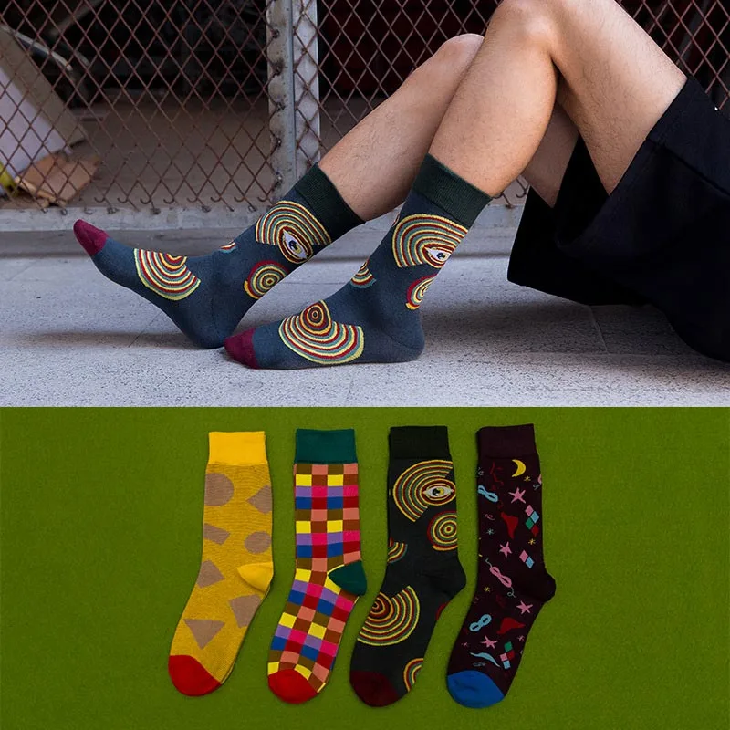 

[EIOISAPRA]New Tide Funny Socks Hip Hop Personality Streets Trend Socks Happy Irregular Pattern Combed Cotton Fashion Sock